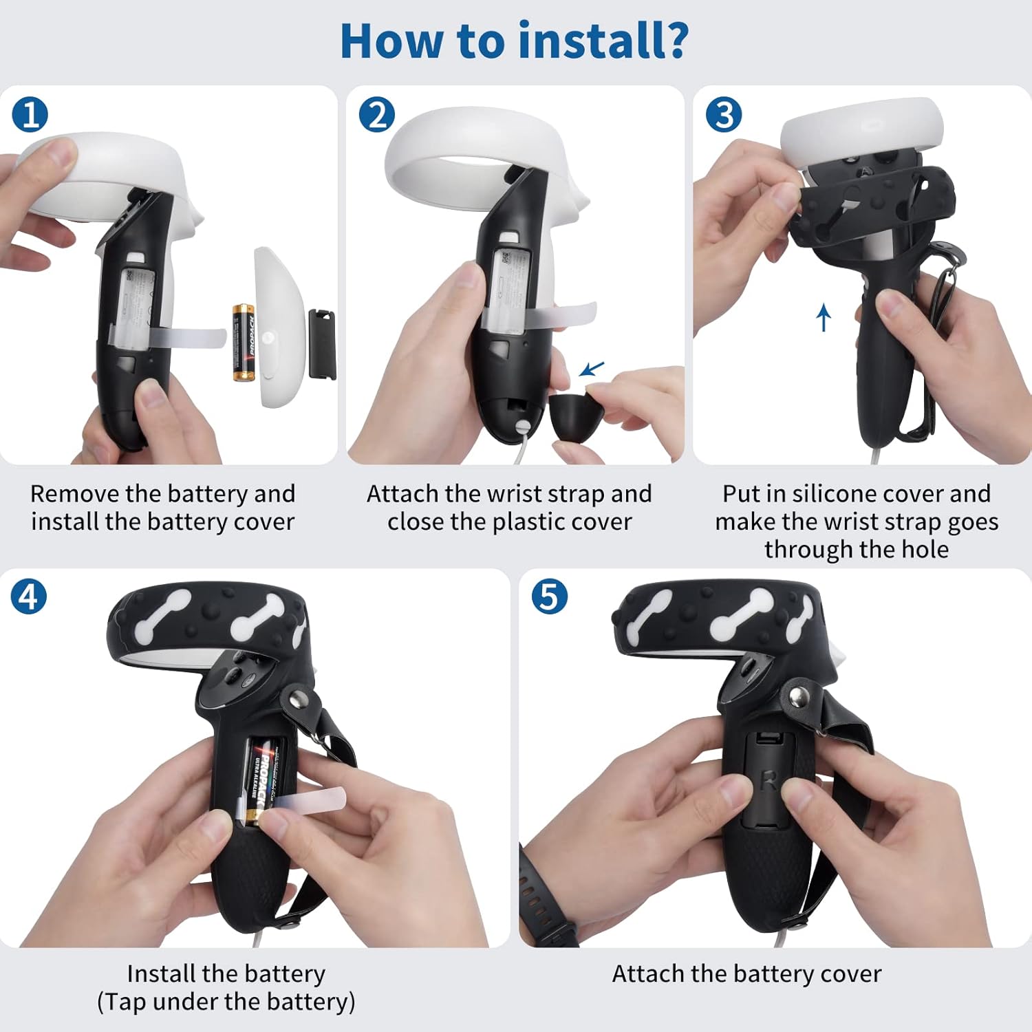 Controller Grips for Oculus Quest 2, Extended Silicone VR Grips Cover Protector with Battery Opening, Knuckle Straps, Anti-Throw Hand Strap for Meta Quest 2 Accessories Black - Image 7