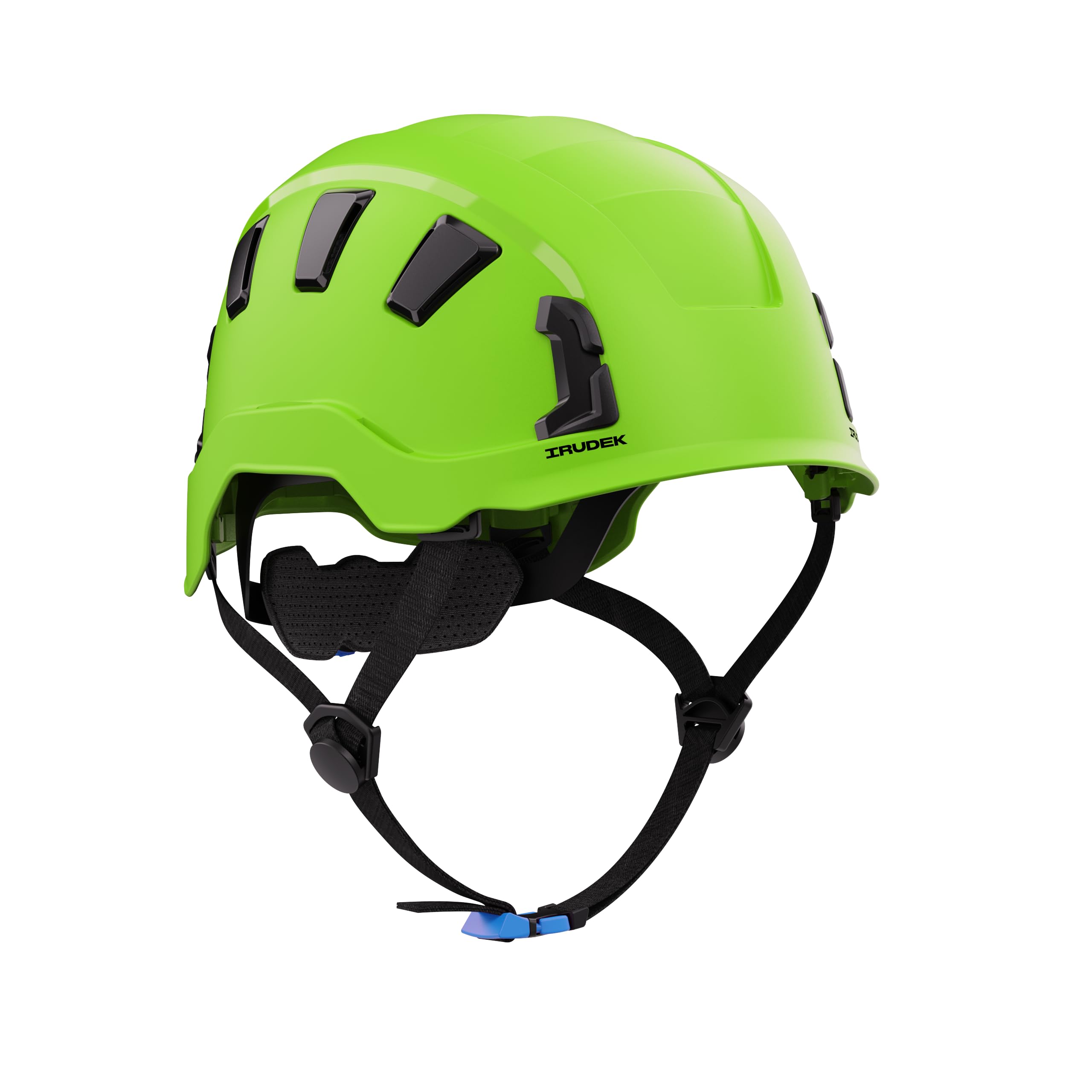 Irudek OREKA II Vent Verde – Casco ventilado para Trabajos en Altura, ABS Ultraligero, barboquejo Ajustable, Ranuras universales 30 mm, Chip NFC Integrado, Certificado EN 397 y EN 12492