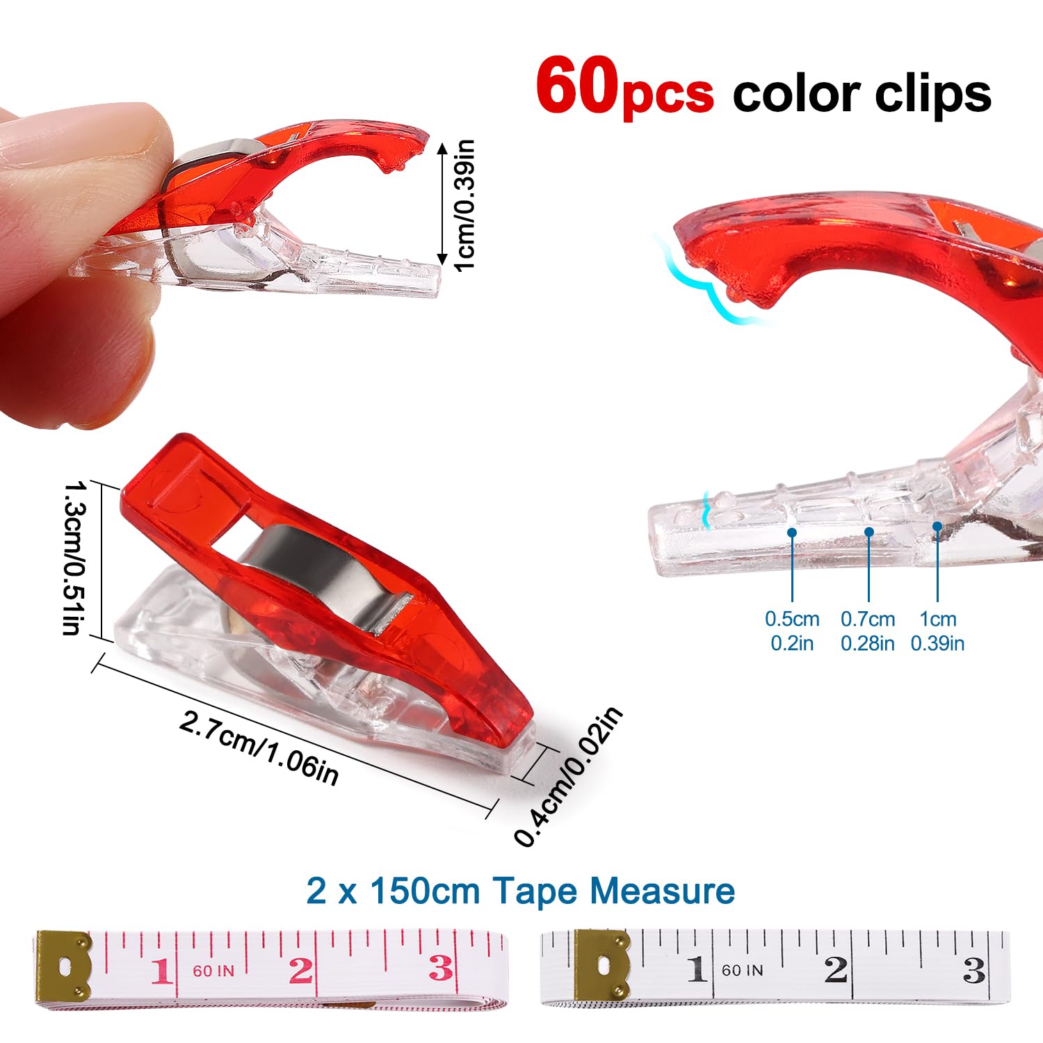 60 Mollette Da Cucito Colorate - Clip Per Tessuto, Trapunta E Artigianato - Alternative Ai Spilli - Foto 8
