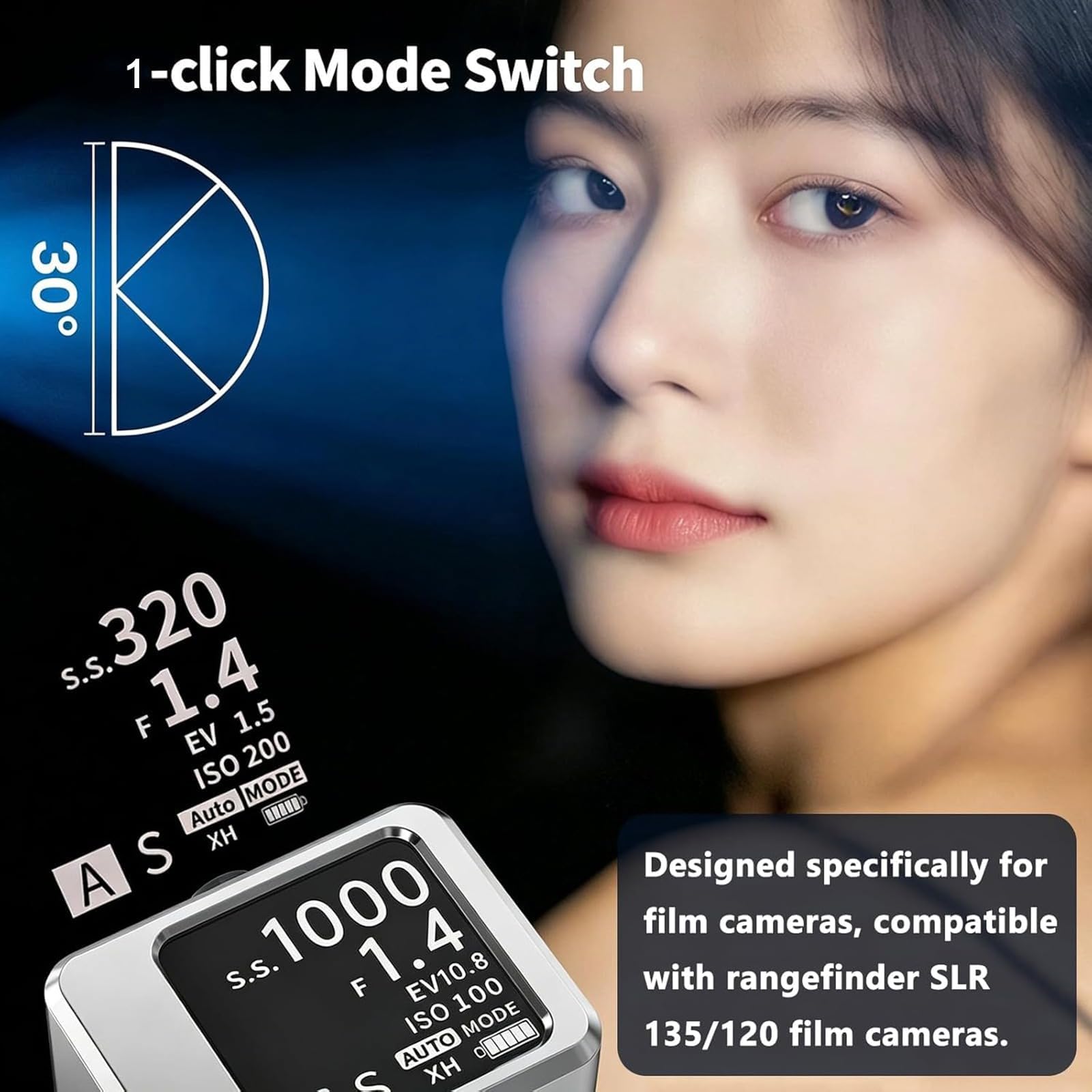 COYEUX Esposimetro Digitale Vintage per Pellicole Fotografiche, Misuratore di Esposizione Riflessa con Campo Visivo di 30°, Display OLED A Doppia modalità Ad Alta Precisione da 1,54" con