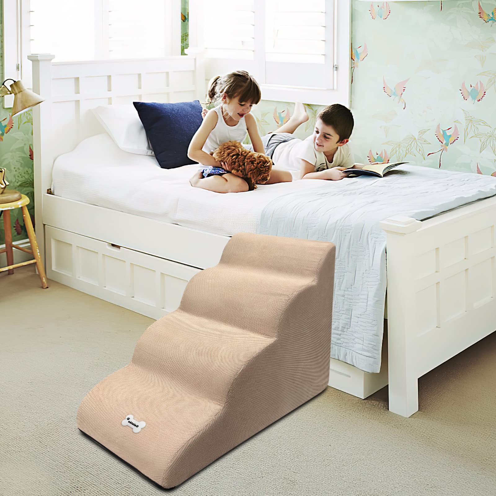 Galatée Escaleras para Perros, Escaleras para Mascotas Extraíbles y Lavables, Rampa para Mascotas Antideslizante De 4 Escalones, Escalones para Perros para Sofá De Cama Alta(Azul Oscuro)