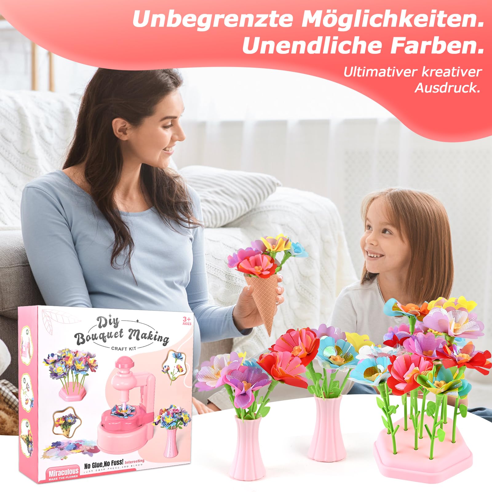 Herboom DIY Blumen Bastelset Kinder, Blumenpresse Bastelset Mädchen 4 5 6 7 8 Jahre Gepresste Blumen zum Basteln, Blumenstrauß Geschenke Kreatives Geschenk für Mädchen ab 4 Jahre