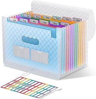 ThinkTex Carpeta Acordeón, A4 Carpeta Clasificadora, 12 Bolsillos Expandible Archivos Organizador, Portátil Clasificador Documentos, para Oficina, Escuela, Familia - Azul