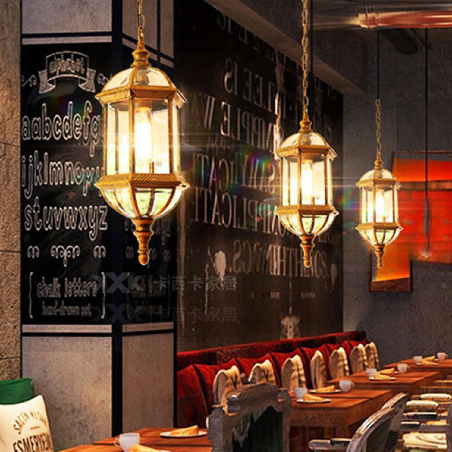 Lampe Suspendue extérieure rétro IP55 Lampe à Suspension extérieure étanche E27 en Aluminium, Lanterne Suspendue extérieure Antique Rustique en Verre pour Porche Villa pavillon loft entrée
