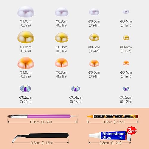 Miniatura 4 de Diamantes de imitación de perlas de citrino naranja de 2.12 oz para manualidades, tamaño mixto de 0.116 a 0.394 pulgadas, color AB, medias perlas,