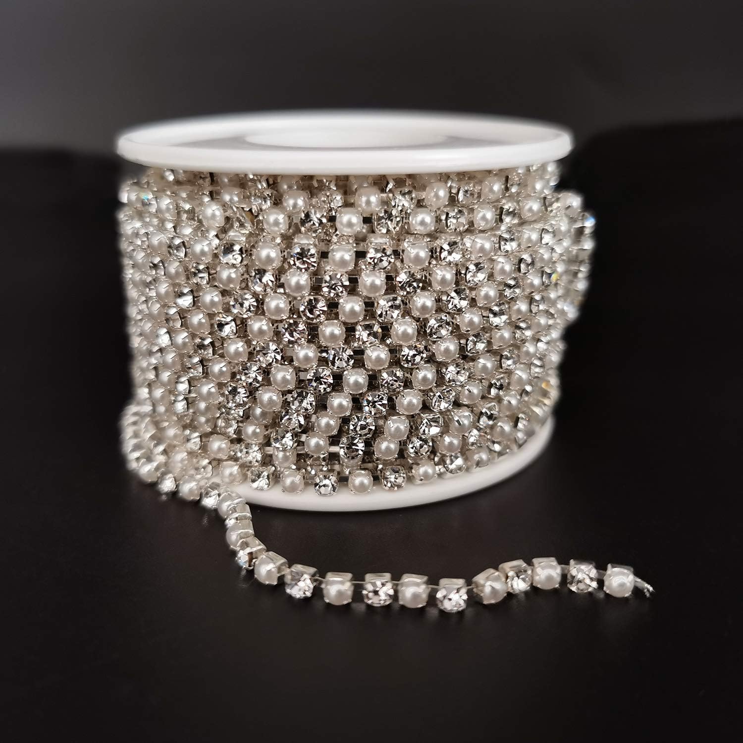 Pangmao Pearl Rhinestone Trim Handmade Jewelry Decoration Crystal Beaded Trimming Claw for Sewing Craft DIY Decor (01)