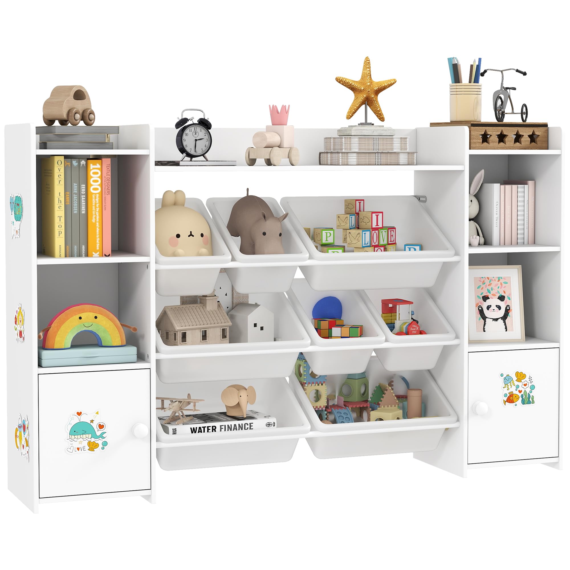 AIYAPLAY Meuble Rangement Enfant à 4 Niveaux, 8 Bacs Amovibles Blanc | Étagère de Rangement pour Jouets Enfants, Placards, Compartiments Ouverts, Chambre d'Enfant, Salle de Jeux, Garderie