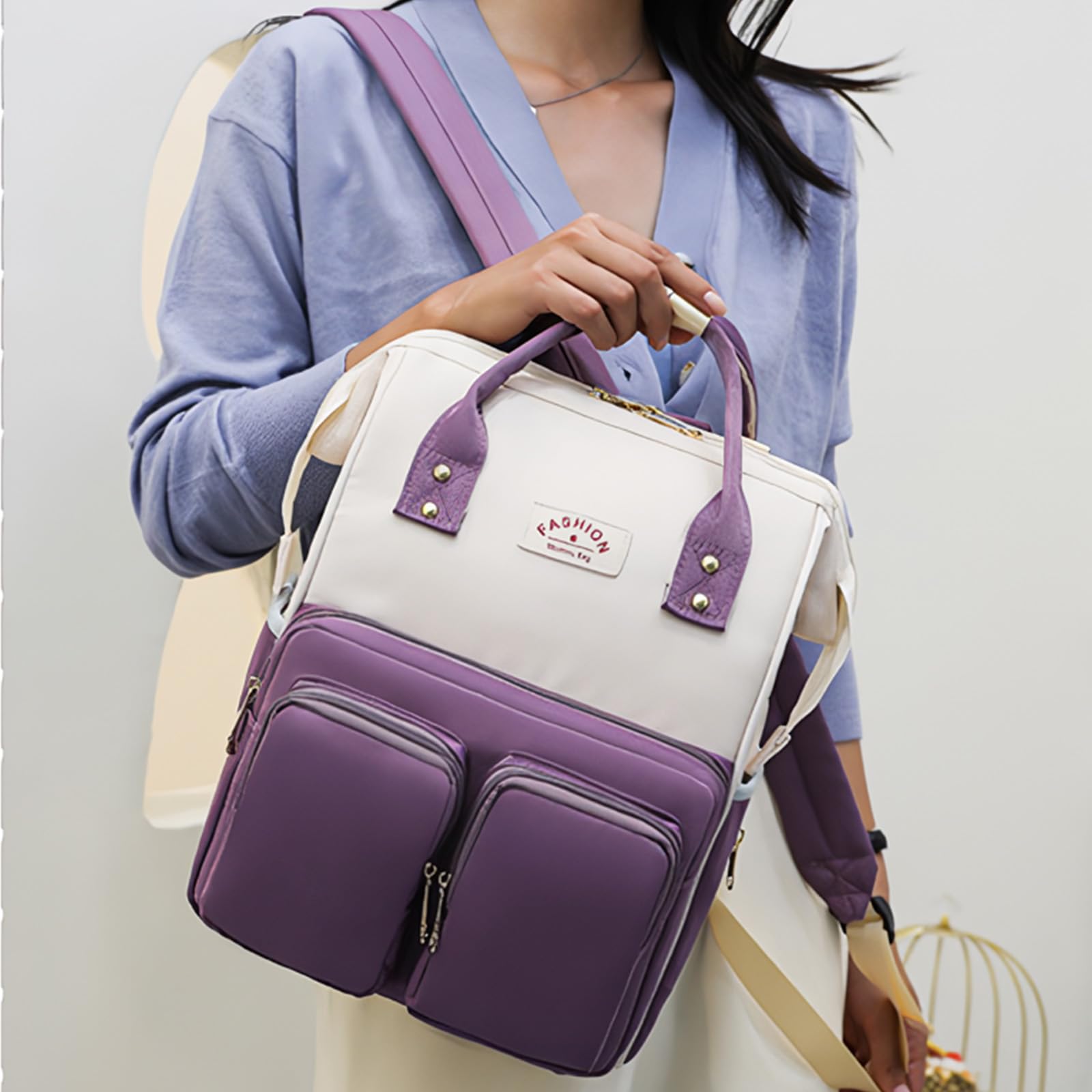 SONARIN Multifunctional Portable Baby Changing Bag Backpack,Large Capacity Waterproof Diaper Bag Travel Nappy Changing Bag Maternity Bag with Stroller Straps for Mom & Dad(Purple) - Image 2