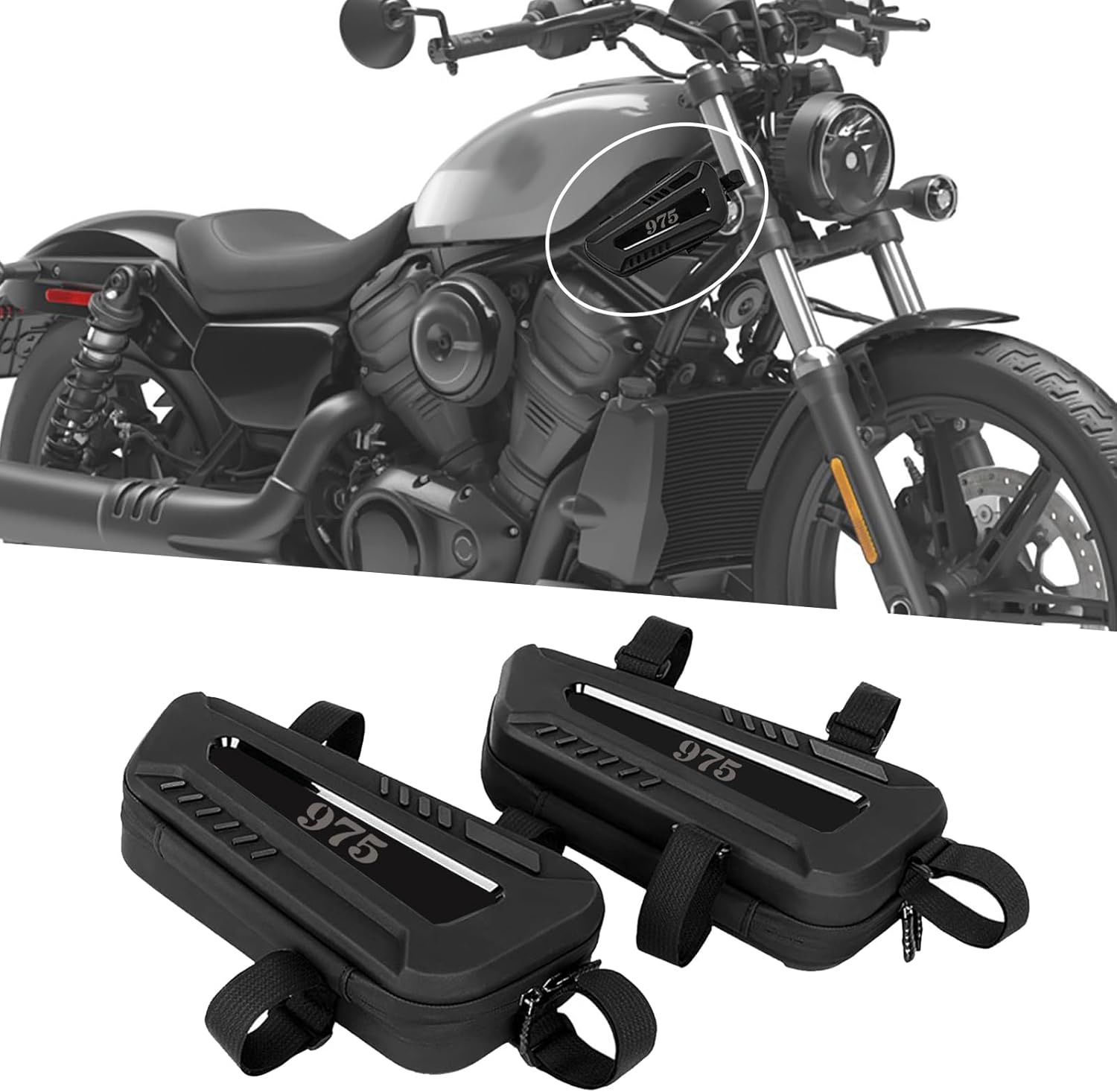 For Nightster 975 RH975 Special RH975S Motorcycle waterproof triangle hard shell side bag left and right set 2L large capacity storage bag (975 (with logo))