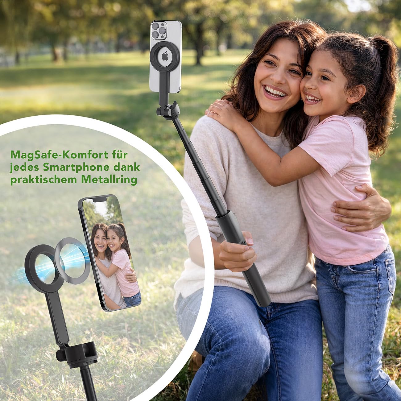 Somikon leggero: Set da 2 Selfie stick & treppiede per smartphone 2in1, Lunghezza selfie stick: fino a 166,5 cm, altezza treppiede: fino a 168 cm, compatibile con MagSafe (da viaggio, in alluminio)