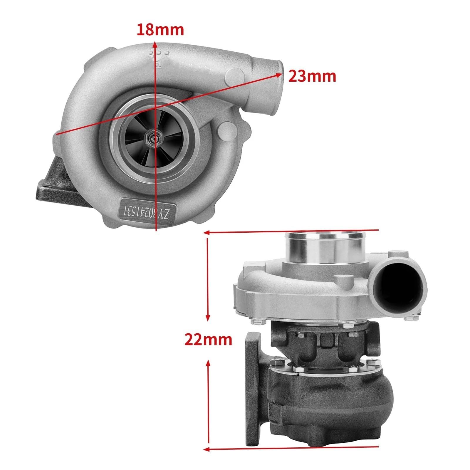 Actuador turbo Compatible con turbocompresor universal de 5 pernos T3, T3, T4, T04E, 0,57 A/R, de 1,5 L a 2,5 L, 400 HP