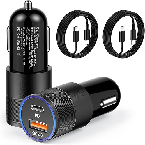Miniatura 1 de Cargador de coche para iPhone 15 Pro Max, paquete de 2 unidades de 36 W PD y QC3.0 de doble puerto USB C cargador de coche adaptador de cargador de