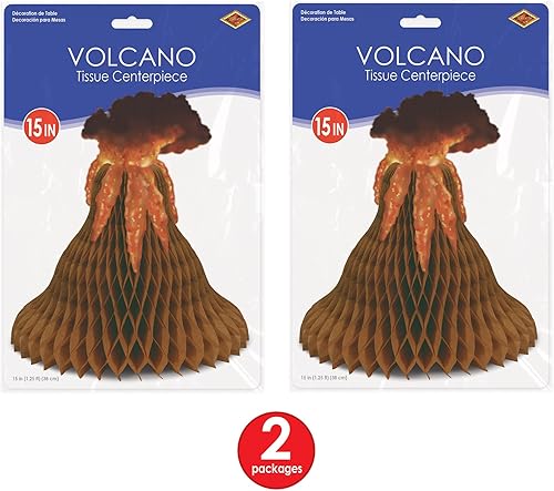 Miniatura 2 de Beistle Centros de mesa de volcán de tejido de 2 piezas, decoraciones de fiesta de isla tropical, decoración de fiesta de dinosaurios, accesorios de