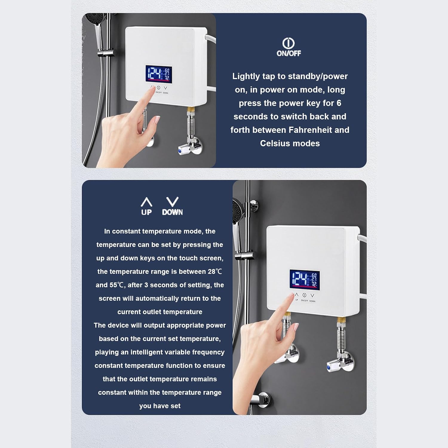 Constant Temperature Hot Water Heater, Brass Inlet and Outlet, LCD Touch Screen, Wall Mounted Electric Water Heater for RV Kitchen Bathroom (US Plug 110V 3000W)