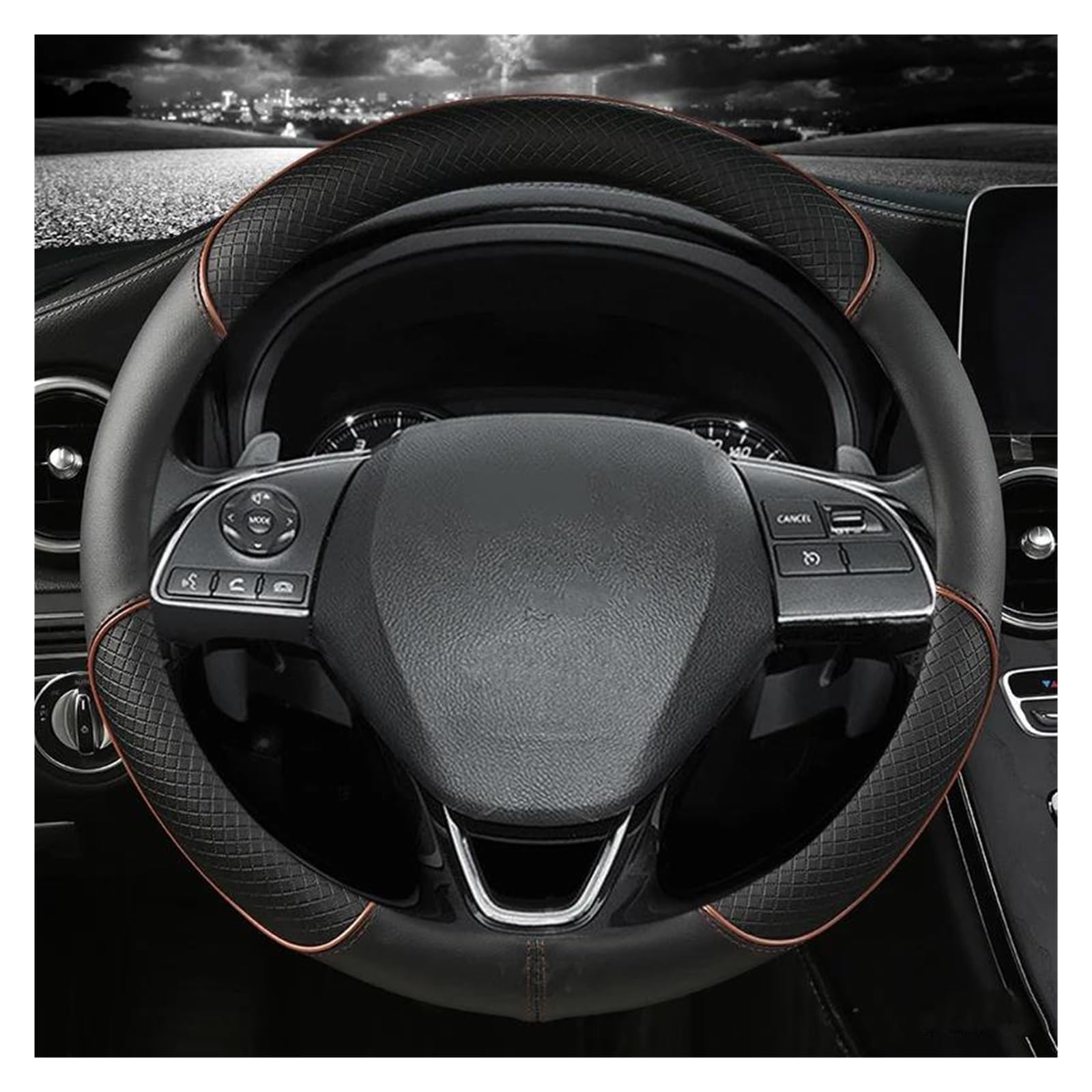 Lenkradabdeckung Auto Lenkräder Abdeckung 38cm Für Mitsubishi Für Grandis Für Lancer Für evo Für Eclipse Für Cross Lenkrad Bezug Auto(Kaffee)