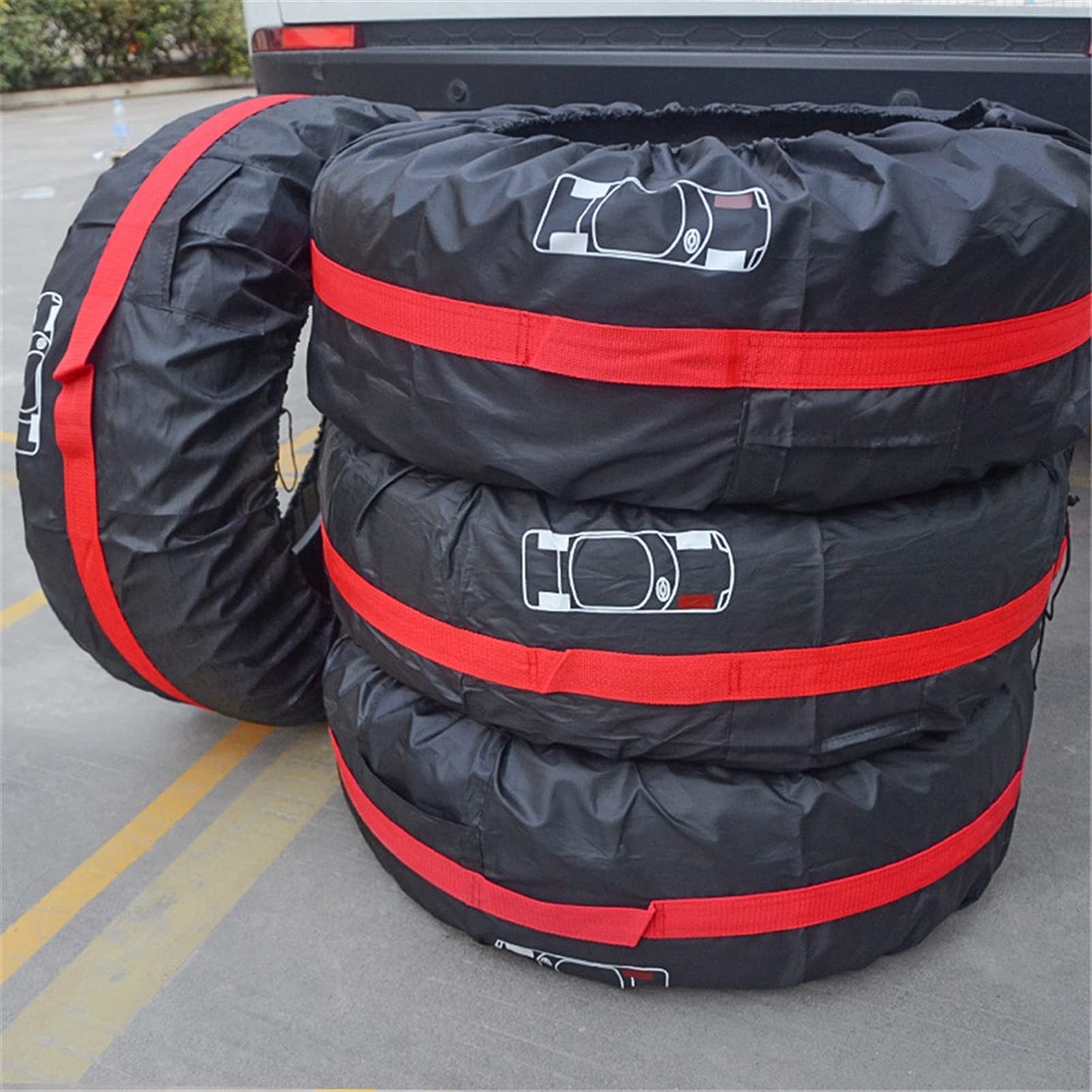 Borsa per Pneumatici 4pcs impermeabile rotella sacchetto protezione solare protezione del pneumatico Protezione tote con manico corda elastica per il coperchio del pneumatico da 65-80 cm Diametro ( Co