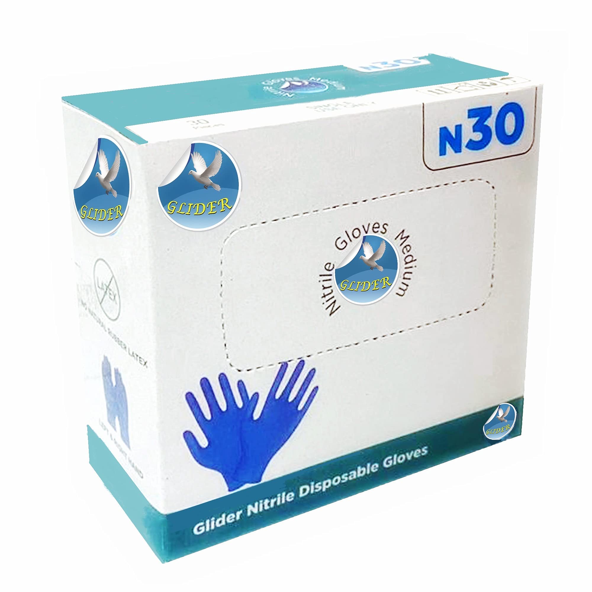 GLIDER Disposable Nitrile Gloves, 30 Count - Powder Free, Rubber Latex Free, Medical Exam Grade, Non Sterile, Ambidextrous - Soft with Textured Tips - Cool Blue (B099PLHR4B) Amazon Price History, Amazon Price Tracker