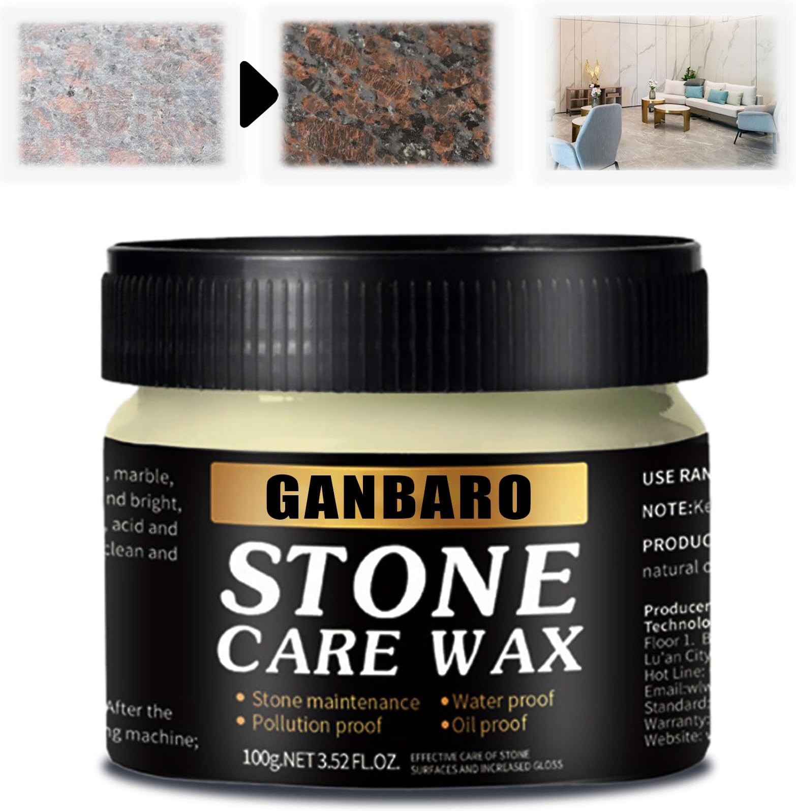 Granite Cleaner and Polish Care Wax - Restores Shine and Nourishes Stone Surfaces - Suitable for Granite Countertops and Quartz - Floor Wax for Long-lasting Brilliance 80g