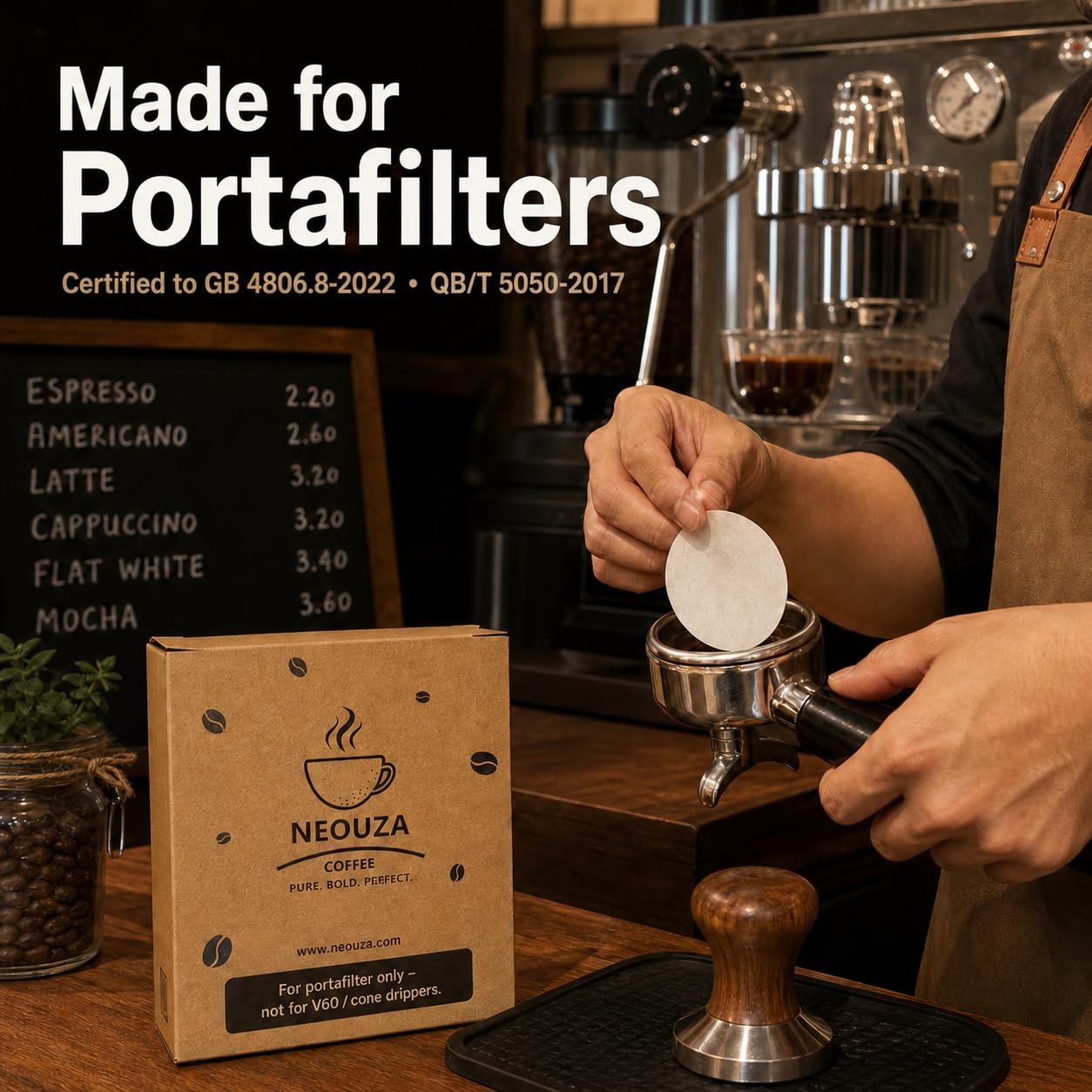 NEOUZA Filtr papierowy do kawy okrągły 500 szt. do ekspresu do espresso Portafilter Moka Pot Niebielony jednorazowy ekran krążka (53 mm)
