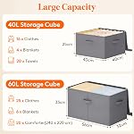 Lifewit 40L Storage Boxes With Lid, Foldable Wardrobe Storage Organiser With Reinforced Handle, Cube Storage Boxes For Clothes Blanket Duvet, 3 Pack, Grey