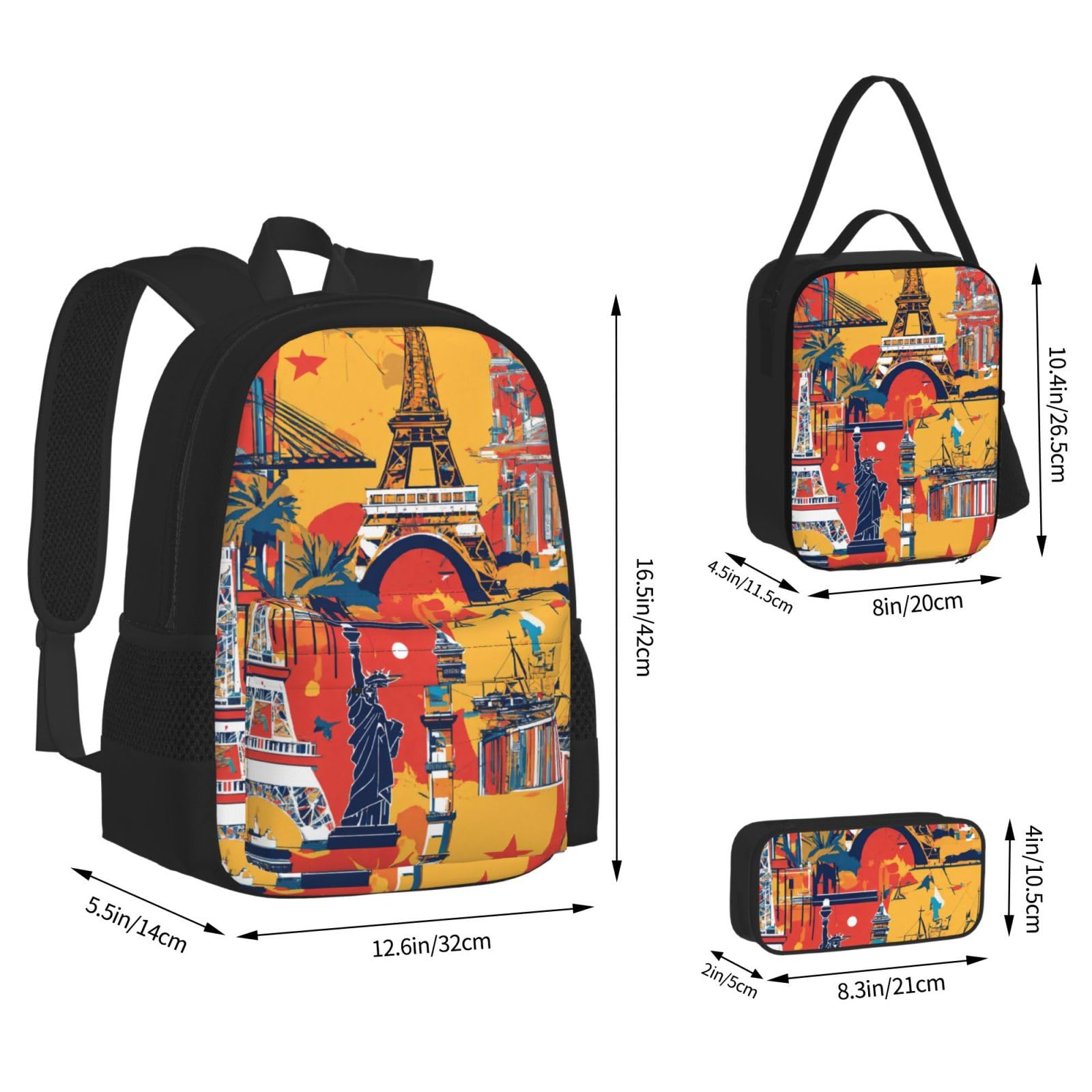 Zaino, borsa portapranzo, astuccio, set da 3 pezzi, per lavoro e