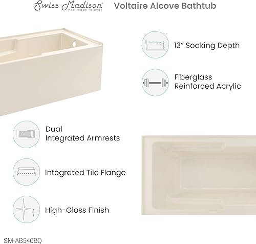 Vista 192 de Swiss Madison Well Made Forever SM-AB540MB Voltaire - Bañera de alcoba con faldón, 60 x 30 pulgadas, negro mate Mate negro