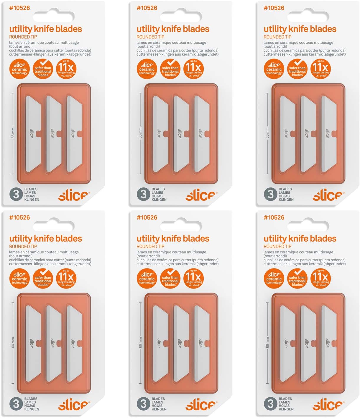 Slice 10526 Rounded Tip Ceramic Replacement Blade with 1" Cutting Depth, Equivalent to 20 Metal Blades (18 Pack), White