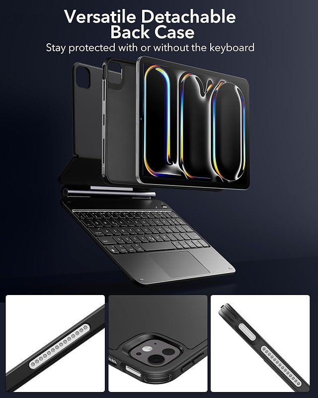 ESR iPad Pro 13 inch (M4, 2024) Billentyűzetes Tok - Állítható Mágneses Állvánnyal, Levehető Védőtokkal, RGB Háttérvilágítással, Bluetooth C