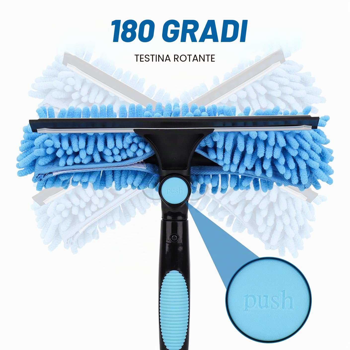4.3m Pulitore per finestre estensibile, attrezzatura per la pulizia dei vetri delle finestre 2 in 1, strumento telescopico lungo per la pulizia dei vetri delle auto con 2 panni in microfibra e lama