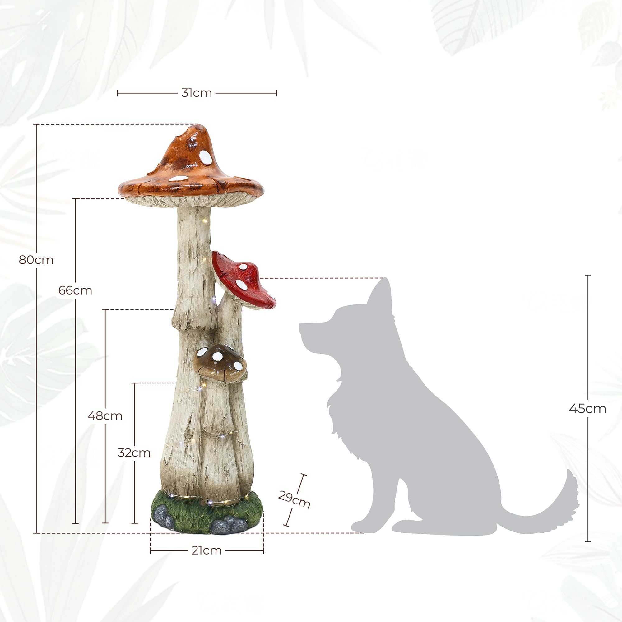 Hometopia 80cm Solar Gartenskulptur Pilz mit LED-Lichterkette – Wetterfeste Gartenfigur aus MGO – Große Pilz-Deko für Garten, Vorgarten & Terrasse Mama Oma