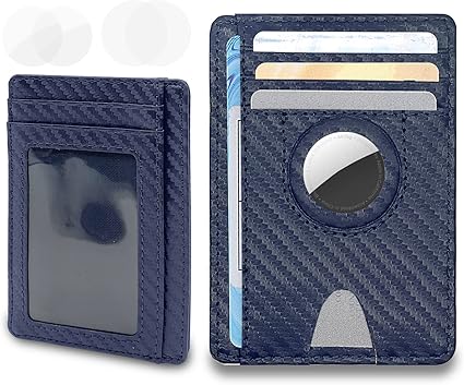 Amazon Co Jp Airtag カードケース 薄型 財布 定期入れ メンズ Mini型 カード収納ウォレット カーボンレザー ミニ 薄型 Card お金入れ付き便利 Airtag 財布 青 家電 カメラ