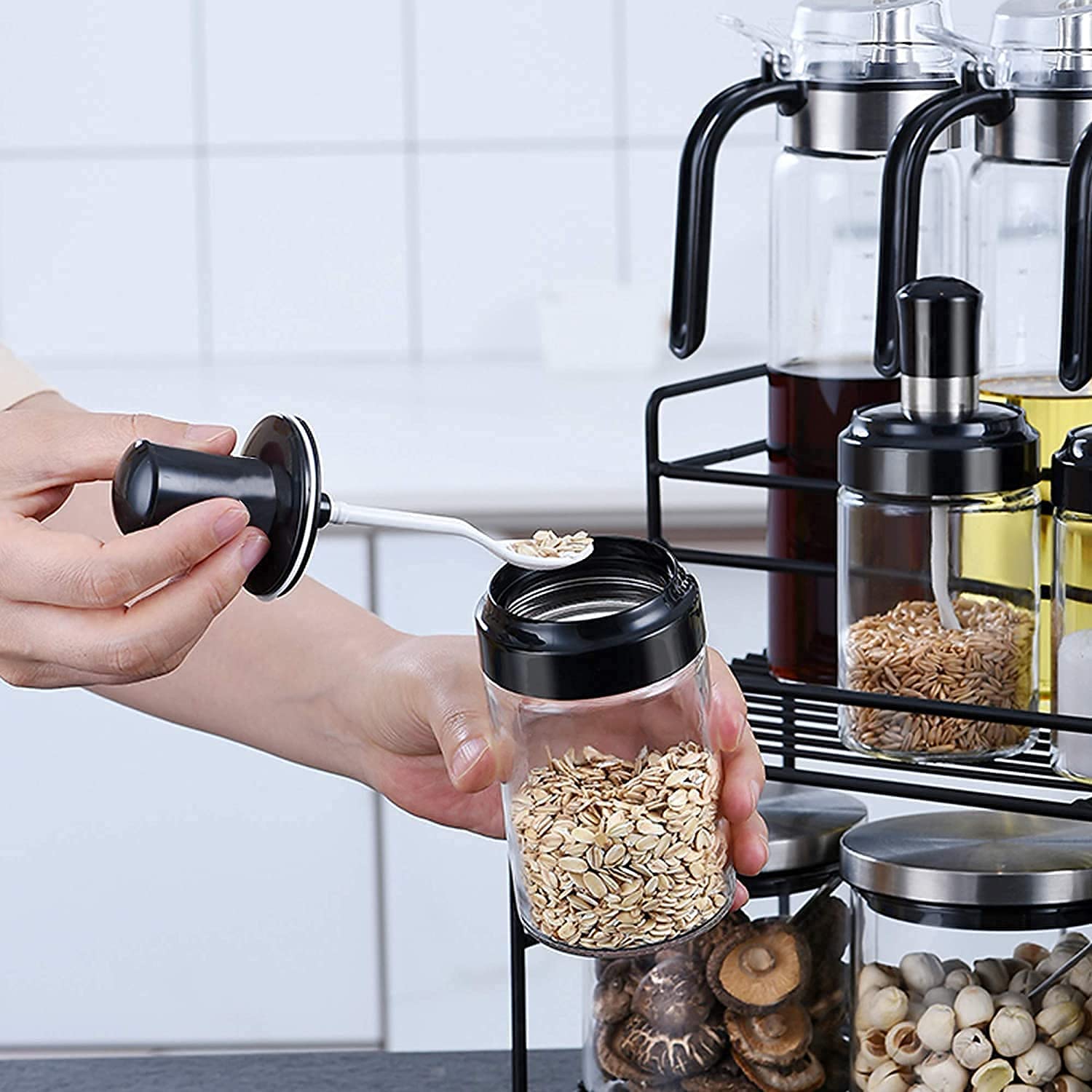Glass Seasoning Jars with Spoon - Set of 3 -3