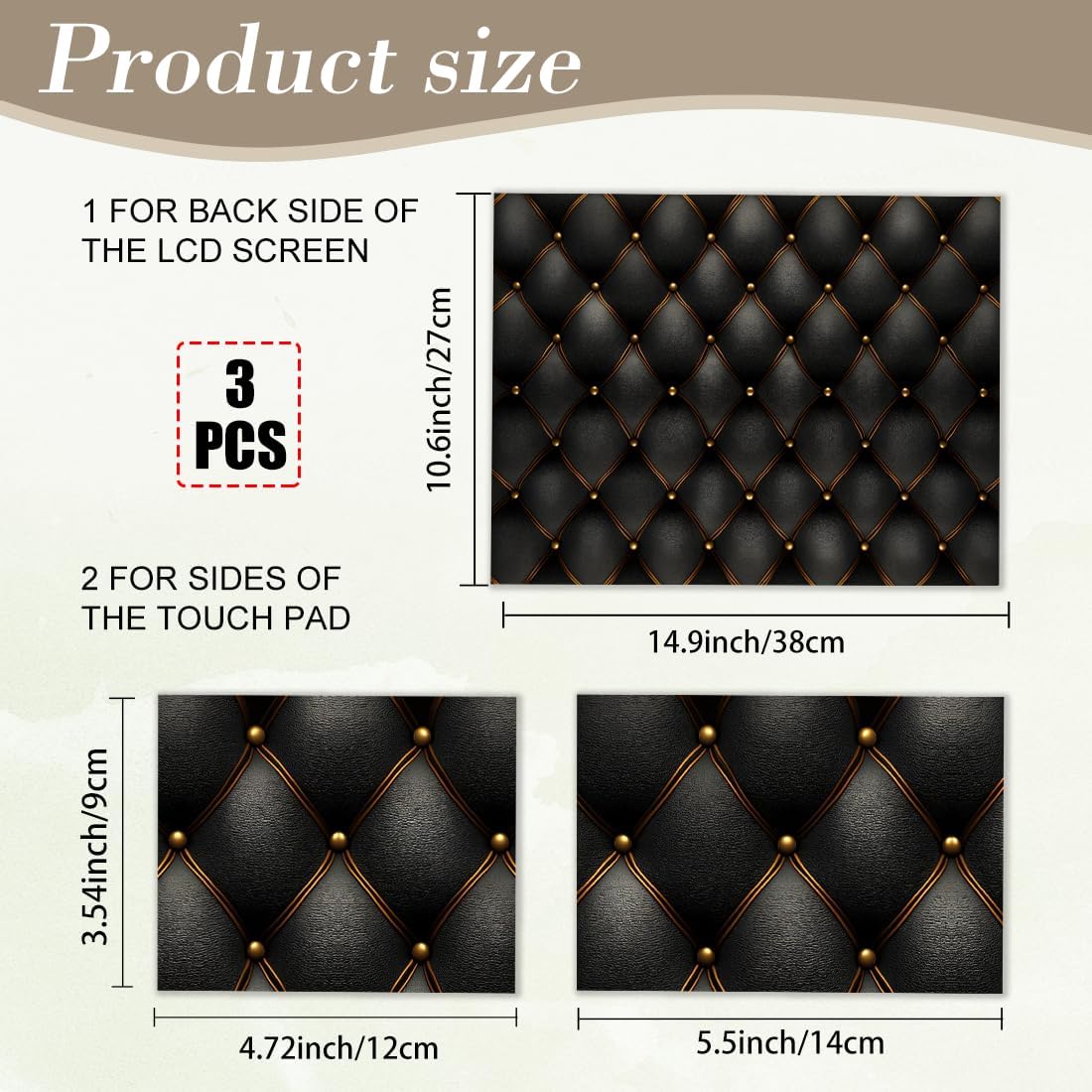 PLIGREAT Laptop Decal Sticker Skin Cover, Leather Texture Laptop Stickers Skins Decal Fits 12" 13" 13.3" 14" 15" Laptops Universal Waterproof Removable Notebook Art Protector, 3 Pcs image 2