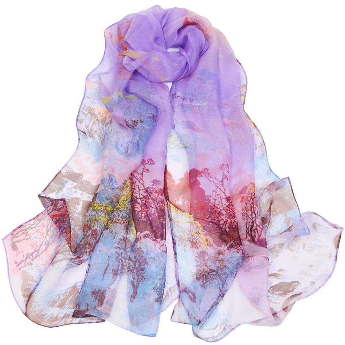 Scarfs for Women Lightweight Print Floral Pattern Scarf Shawl Fashion Scarves Sunscreen Shawls (oil painting&Purple)-picture-50