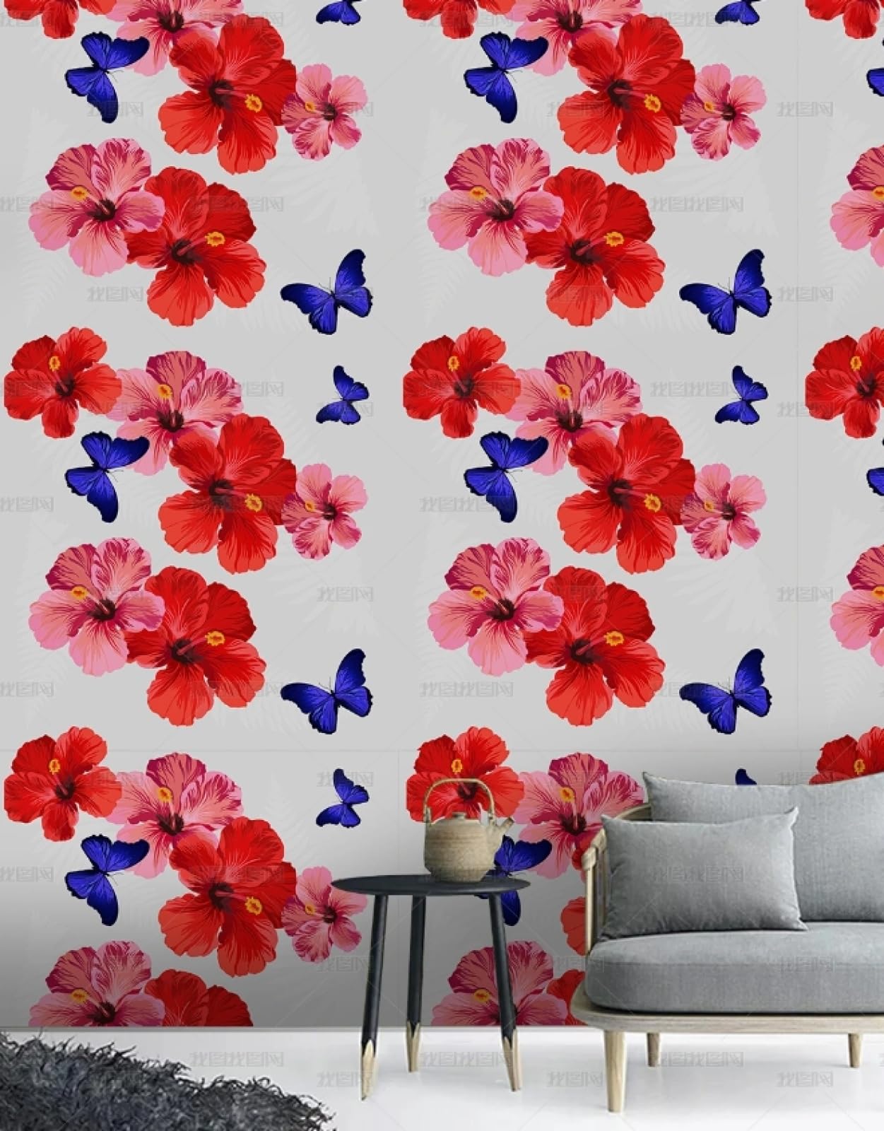 Papier peint autocollant pour relooker une armoire de chambre ou un mur de salon fleuri multicolore