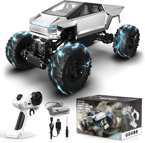 EversaleT Remote Control Car, 1/14 Monster Truck Toys for Boys RC Cars, 2.4 GHz Waterproof RC Crawler, 4WD All Terrain Off-Road Pickup, Kids Christmas Birthday Gift for Boys Girls Toy