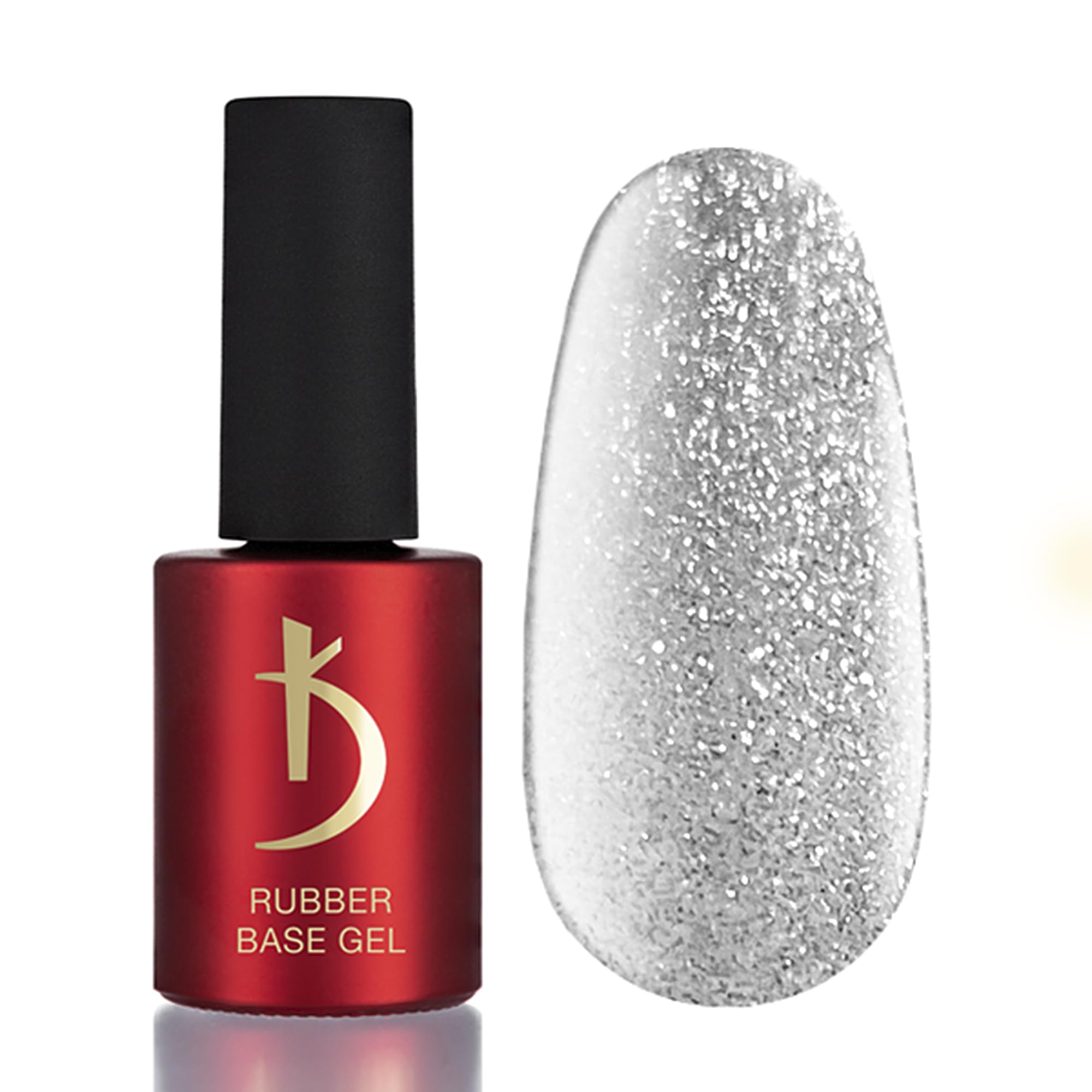 KProfessional Rubber Base Gel - Base Coat Shimmer - Silver Glitter Reflective Nail Polish - 15 ml - Base Coat - Silver Glitter UV Nail Polish - Gel Nails - UV LED Silver Reflective