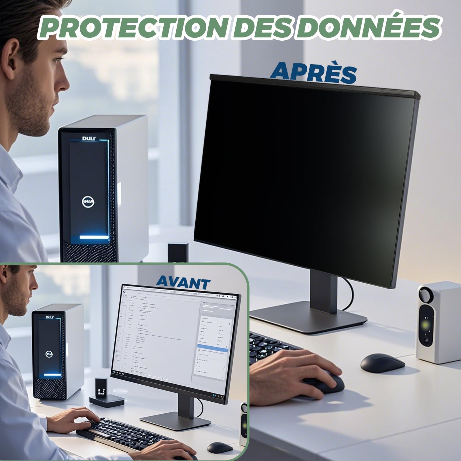 Filtre de Confidentialité Amovible 24 Pouces 16:9 Anti-Reflet HD Anti-Lumière Bleue pour Moniteur 54 x 32,9 cm