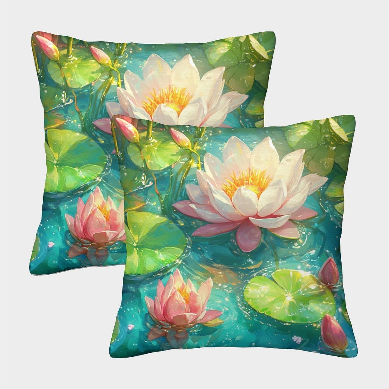 kaiyun 2 Pack Simple Lily Pads - Aquatic Plants 3D Cushion Cover Pillow Cover Sofa Outdoor Decoration Square 50x50cm
