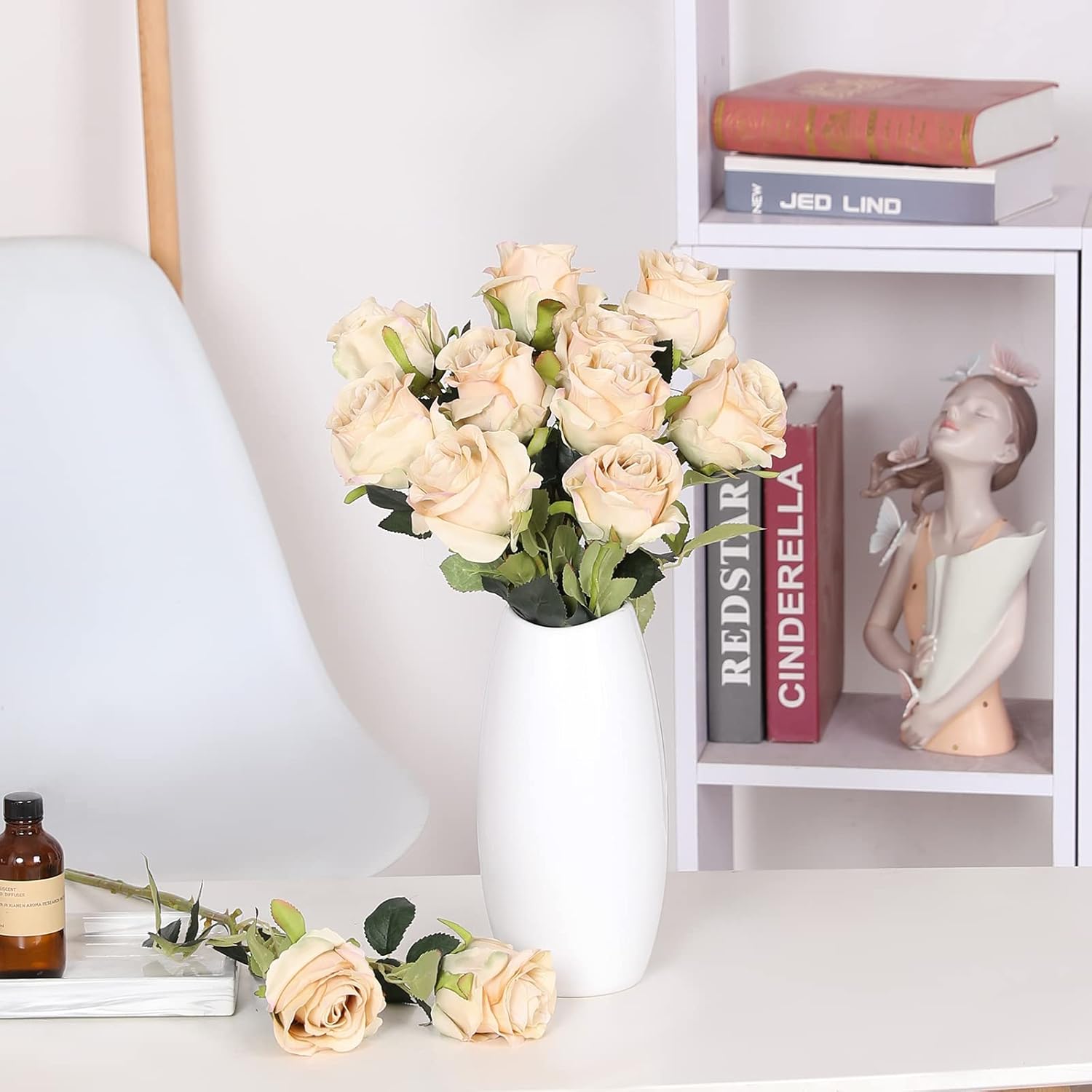 Nubry Artificial Silk Rose Flower Single Stem Lifelike Vintage Fake Rose for Wedding Bouquet Floral Arrangements Home Party Centerpiece Decoration, 10pcs (Vintage Champagne) - Image 3