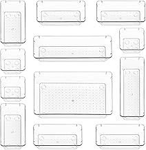 Stackzy Drawer Organiser Set – Makeup Organiser Tray for Drawers – Clear Cosmetics Container Tray for Bedroom – Utensil Cutlery Set Divider – Kitchen Storage & Organisation – 12pack