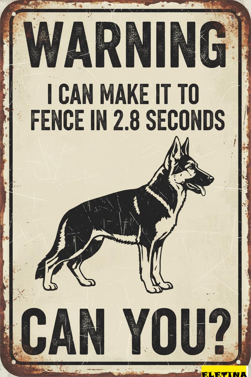German Shepherd Warning Fence Tin Sign, 8x12 Inch