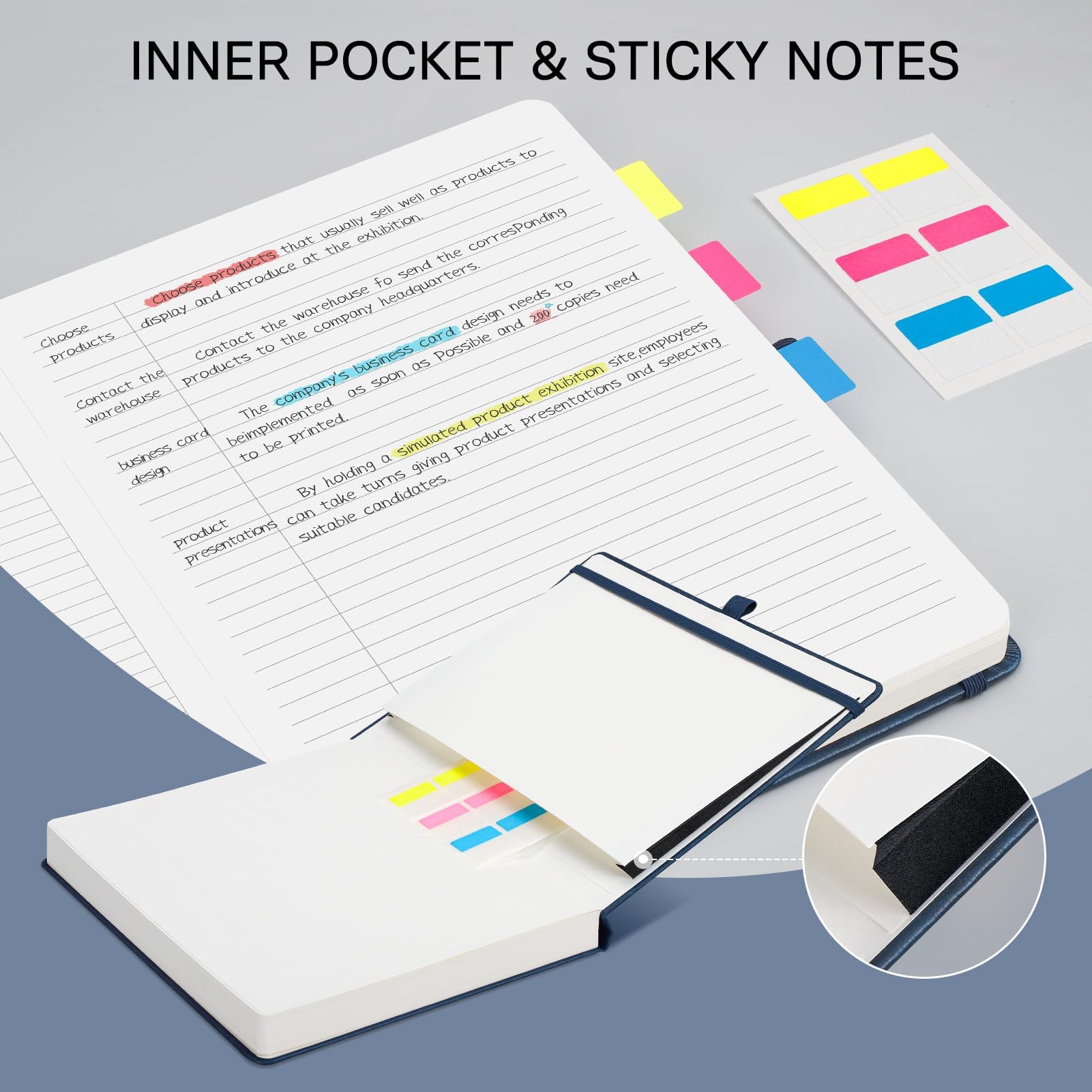 EMSHOI Taccuino per riunioni B5-320 pagine, grande diario, blocco note per lista delle cose da fare, pianificatore di produttività, organizer per progetti, quaderno con copertina rigida in pelle, per