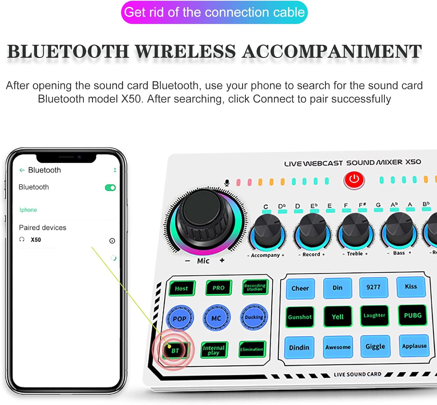 Portable Mixer,Professional Live Sound Card,Knob Design,Support for 12 Kinds of Warming Sound and a Key Mute,with Double Call Simple Port Design,Support for Two People Live at The Same Time