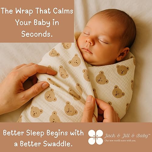 Miniatura 3 de Jack & Jill & Baby Manta de muselina de 4 capas, 100% algodón, suave, transpirable, 43 x 43 pulgadas, ligera, multiuso, ideal para envolver,