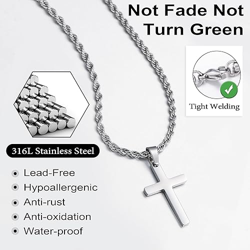 Miniatura 5 de Yooblue Collar de cruz para hombre, collar de cruz de acero inoxidable con colgante de cruz de acero inoxidable, joyería simple, regalo de cadena de