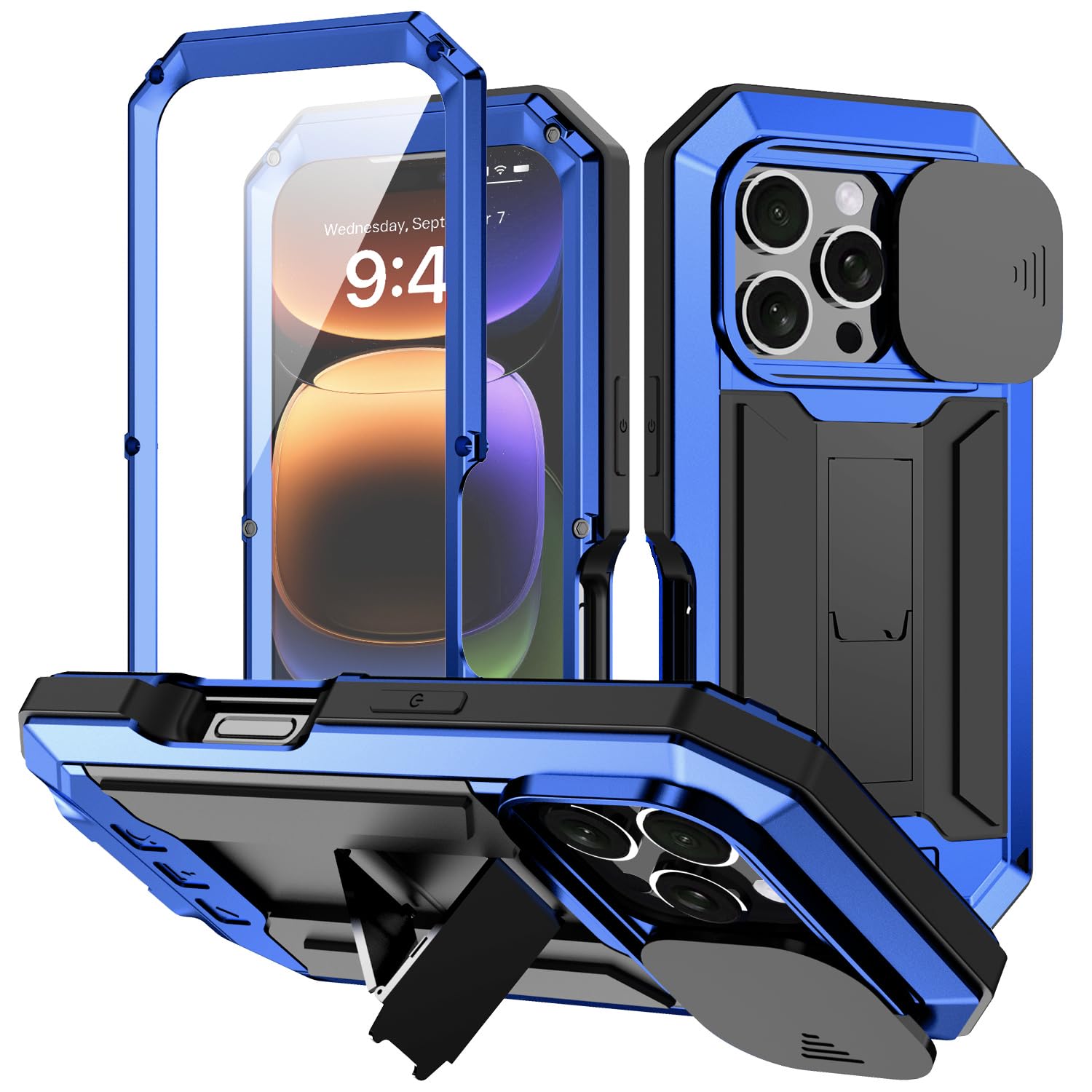 Simicoo Compatible with iPhone 16 Pro Max Case with Screen Camera Protector KickRugged Military Metal Heavy Duty Waterproof Case with Screen Protector