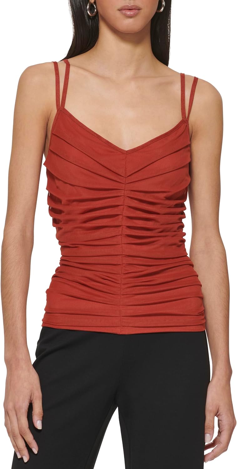 DKNY Women's Ruching Mesh Double Strap Top - Image 2