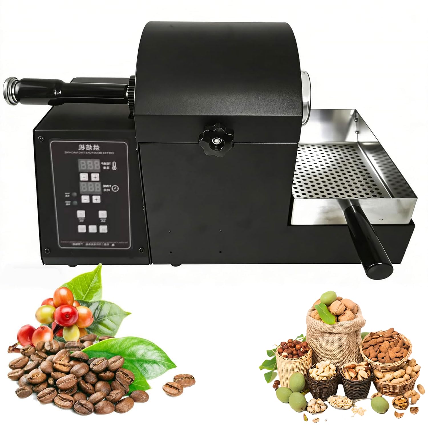Eiwitany 200g Electric Drum Roaster with Tray & Shovel, Multi-Functional Coffee Bean, Grain and Nut Roasting Device for Home and Cafe