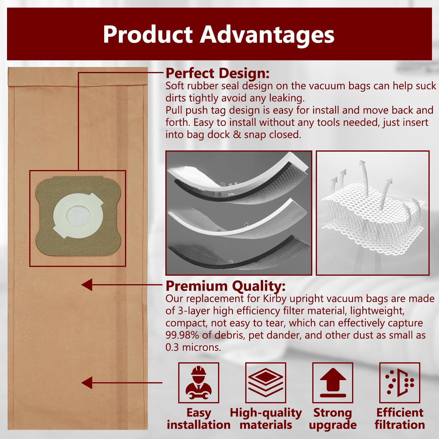 5 Pack Replacement 197289S Vacuum Cleaner Bag for Kirby Heritage II Legend II G3 G4 G5 G6 for Sentria Ultimate G G7 for Diamond Edition Upright Vacuum Models